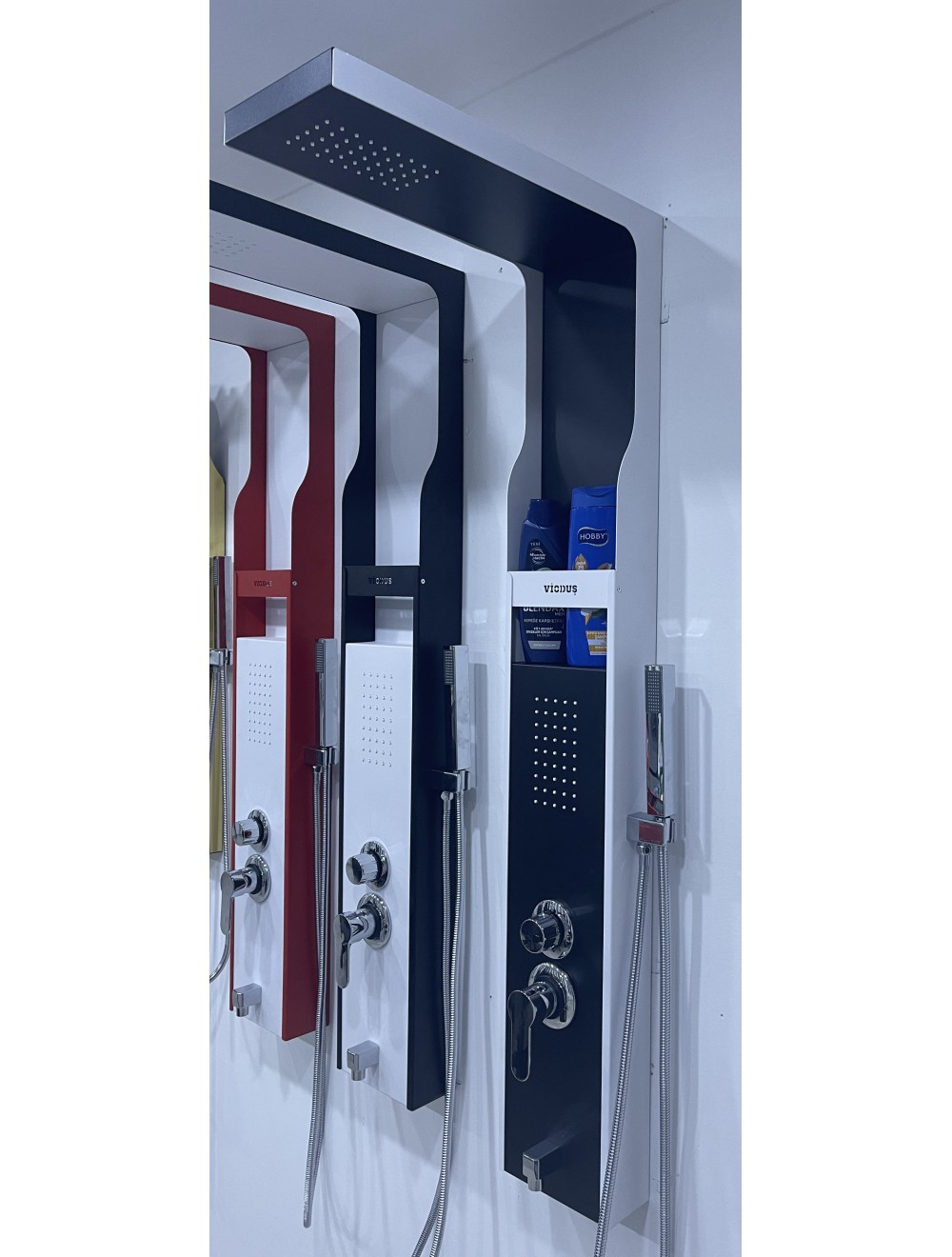 Allimo Paslanöaz Şampuanlıklı Kendinden Bataryalı Duş Paneli