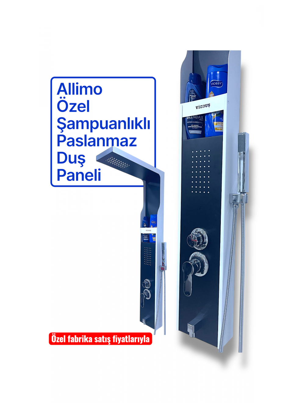 Allimo Paslanöaz Şampuanlıklı Kendinden Bataryalı Duş Paneli