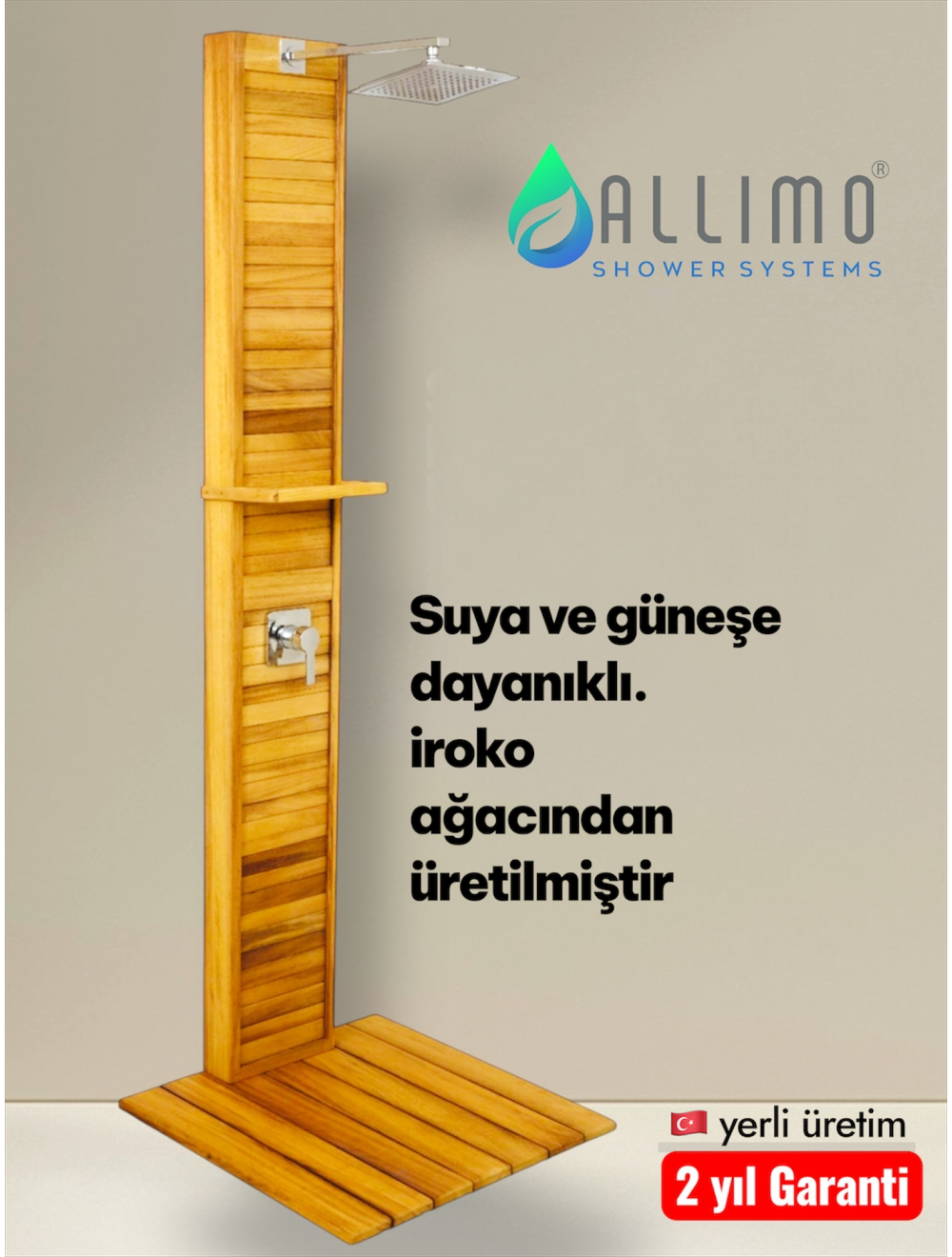 Allimo İroko Ağaç Bahçe ve Havuz Duş seti