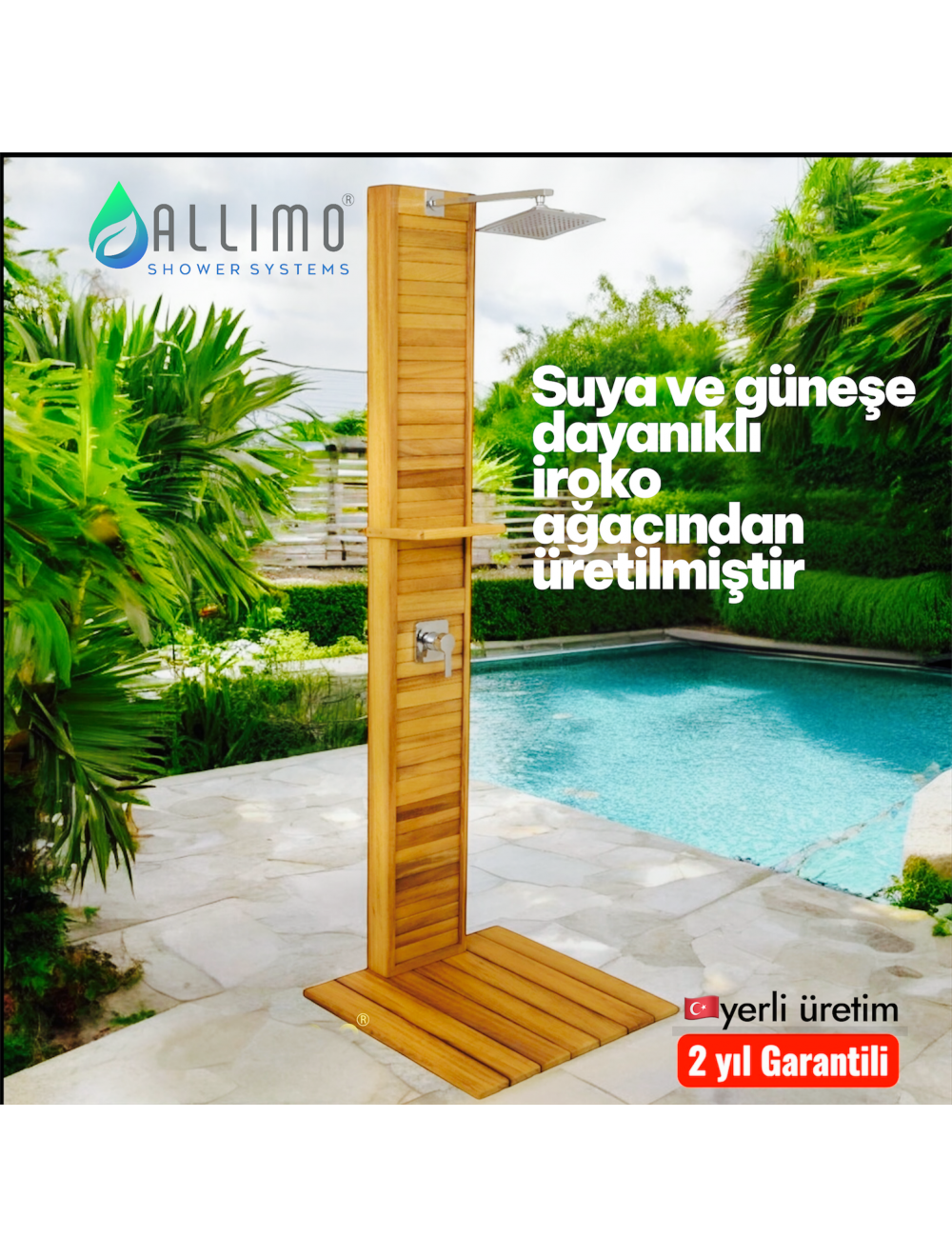 Allimo İroko Ağaç Bahçe ve Havuz Duş seti
